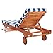 SAFAVIEH Outdoor Collection Newport Natural/ Blue & White Stripe Cushion Built-in Side Table Adjustable Chaise Lounge Chair