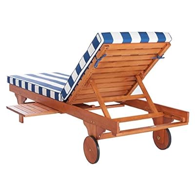 SAFAVIEH Outdoor Collection Newport Natural/ Blue & White Stripe Cushion Built-in Side Table Adjustable Chaise Lounge… 41Gw4EKSKQL. SS400