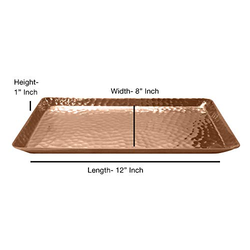 Nu Steel Forhome, Copper Nusteel Hammered Rectangular Vanity Padded Bottom Decorative Home, Bathroom, Kitchen, Office, Countertops, Makeup Organizer Jewellery Perfume Holder Towel Tray, Finish #TOP1