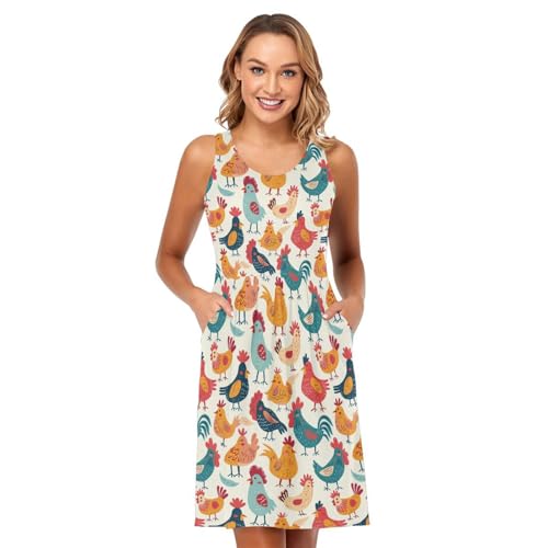 Image of ALAZA Women's Summer Dress Sun Dress Sleeveless with Pockets