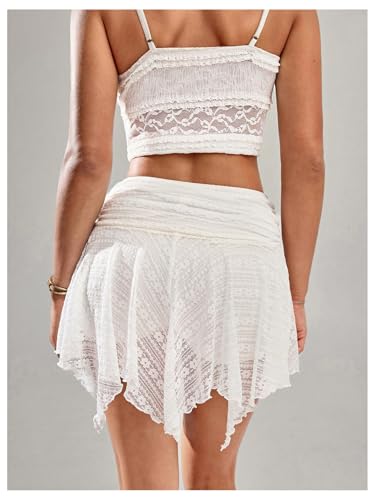 MakeMeChic Women's Floral Lace Mini Skirt Ruched Asymmetrical Y2k Short Rave Festival Skirts Cowboy Chic3