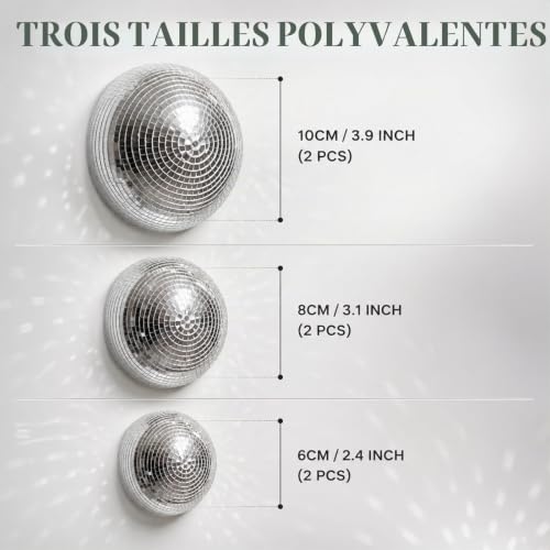 Bubaxuce 6 pièces Décoration Murale Disco, 2X Chaque Taille 6/8/10 cm, Boule à facettes, Déco pailletée, Demi-Boules Disco argentées pour fêtes rétro Disco, décoration de Chambre et Anniversaires – vue 2