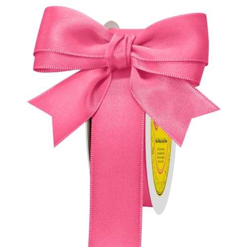 Image of Double Face Hot Pink Satin Ribbon 1 inch X 25 Yards Polyester Hot Pink Ribbon for Gift Wrapping Very Suitable for Weddings Party Hair Bow Invitation Decorations and More