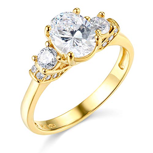 Wellingsale Ladies Solid 14k Yellow -OR- White Gold Polished CZ Cubic Zirconia Oval Cut Three 3 Stone Engagement Ring2