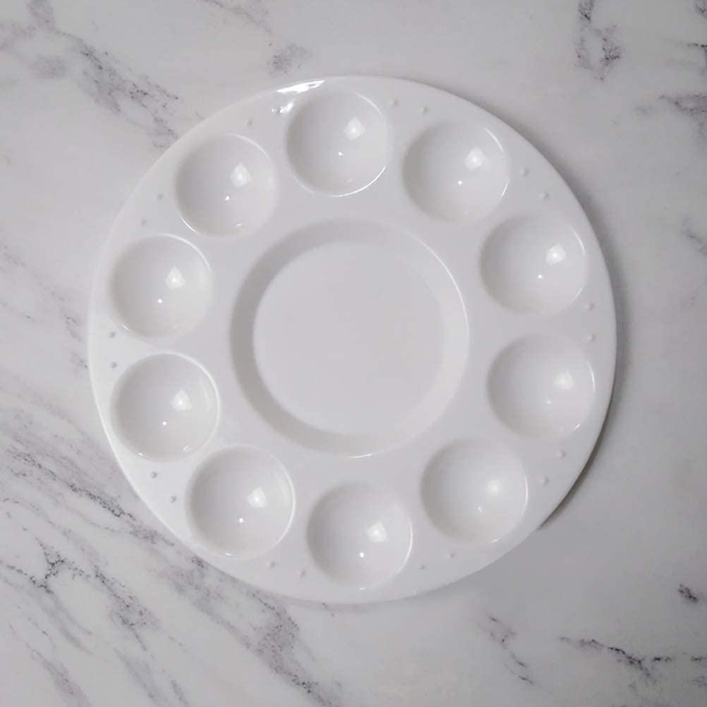 10 dobrze okrągły plastikowy artysta paleta farb, paleta do mieszania akwareli profesjonalne narzędzie do malowania artystycznego, biały (średnica 16,8 cm)