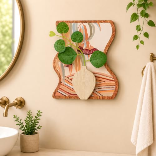 Image of Art Street Boho Floral Art with Vase for Living Room, Modern MDF Set for Home Decor, Aesthetic Hanging Showpiece, Bedroom & Office Decoration, (Size 19 x 23 cm)