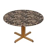 CELUCE Rustic Lodge Bear Printed Round Tablecloth Elastic Edge Design Wrinkle-Proof and Oil-Proof Wa