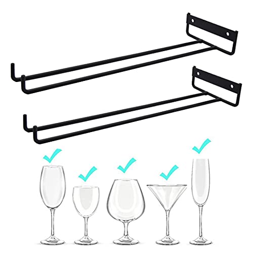 Hoshen 2 piezas 11,8 pulgadas   30 cm soporte para copas de vino de una sola fila con tornillos, soporte para copas de vino montado en la pared, estante para colgar gabinetes domésticos