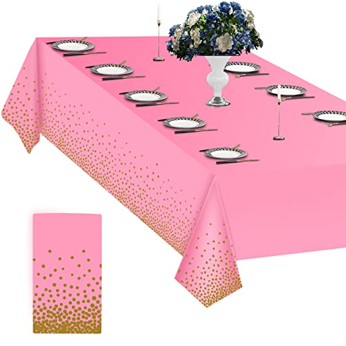Nappe Rose et Or Jetable, 54 'X 108' Nappe de Table Plastique Rectangulaire Anti Tache pour Saint Valentin Pâques Fête des Mères Noël, Décoration Anniversaire Mariage Graduation Party Nouvel An