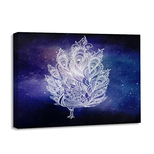 Cuadro de pavo real de 12x16 pulgadas con marco de plumas decorativo para pared