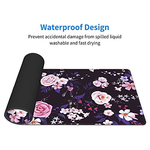 Image of Flower Gaming Mouse Pad 31.5x11.8 Inch with Stitched Edges Extended Waterproof Floral Desk Pads Non-Slip Rubber Base Large Keyboard Mat Computer Gaming Mousepad for Work /Office /Home