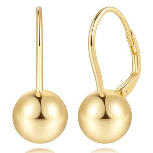Gold Earrings for Women 14K Gold Hoop Earrings for Women Leverback Ball Dangle Drop Earring for Womens Chic Bold Sphere Dainty Womens Hoop Leverback Earring