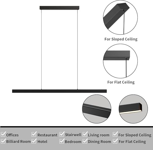 Zihoi Modern LED Pendant Lights Kitchen Island,3000k-6000K Adjustable Color Dining Room Light Fixture,Dimmable with Remote Control Aluminum for Kitchen, Living, Dining,Bedroom(47in Black) by Zihoi - Used condition - Image 6