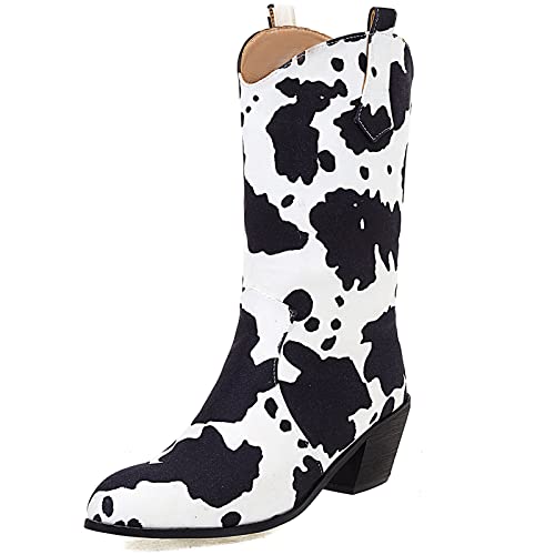 Bottes cowboy mi-mollet pour femmes Lizoleor à enfiler et chaudes