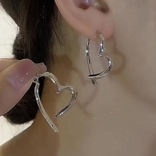 Big Heart Hoop Statement Earrings for Women Large Asymmetrical Love Shaped Drop Dangle Earrings Minimalist3