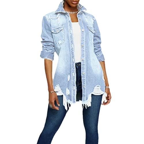 Veste en jean femme manche longue qui galbe la silhouette en bleu clair L