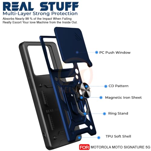 Image of Armor Bumper Back Cover Case for Motorola Moto Signature 5G | Rotating Camera Cover, Ring Holder & Kickstand | Heavy Duty & 360 Degree Protection Motorola Moto Signature 5G Back Cover (Blue)