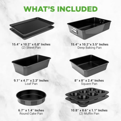 NutriChef Backformen Set 8-teilig – Auflaufform, Brotbackform, Backblech, Muffin Backform, Schwarz, Kuchenform rund & eckig… – Ansicht 4