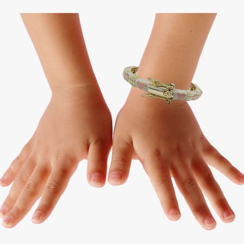 Gold Finish White Enamel Pink Hearts Girls Bangle Bracelet3
