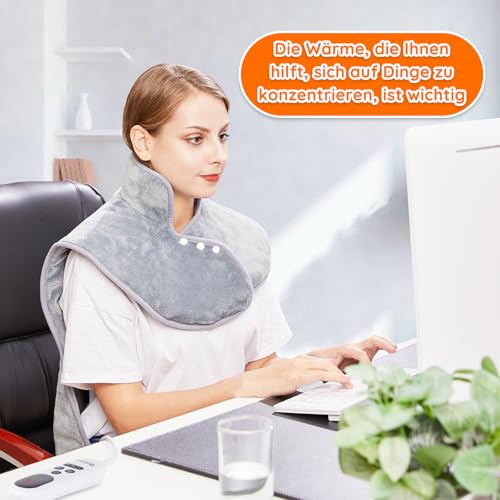 Heizkissen für Rücken Schulter Nacken 60x100cm Wärmekissen mit Abschaltautomatik, Schnelle Erwärmung, mit Taillenriemen, Rückenwärmer Heizdecke 6 Heizstufen, Auto-OFF-Timer, Flanellmaterial, Waschbar