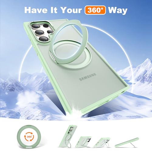 Image of Compatible with Samsung Galaxy S24 Ultra Case with 360Rotatable Magnetic Ring Stand Compatible with Mag-Safe Military Protection Matte Translucent Phone Cases for S24 Ultra 6.8 inch,Green