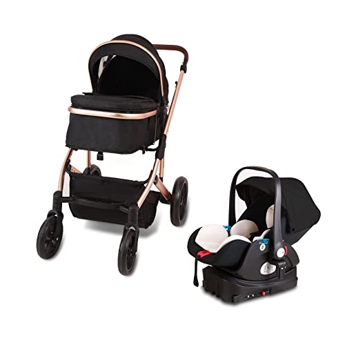 Image of 3 in 1 Infant Baby Stroller with Bassinet Mode,Car Seat & Latch Base - Rear Facing Car Seat and Car Seat Base, Car Seat to Stroller in Seconds - Travel System Compatible Foldable Infant (Color:Black)