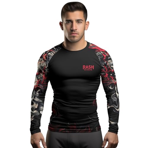 Lion Compression Shirt Rash Guard Men's Jiu Jitsu BJJ Long Sleeve Rashguard Shirt for MMA Grappling4