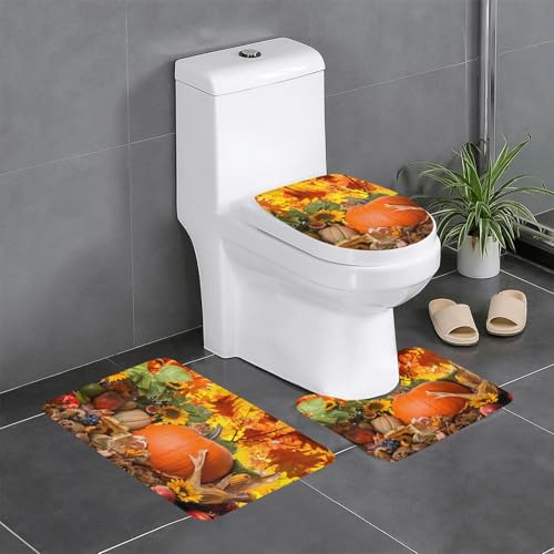 キャラクター 3点セット おしゃれ 秋の果実 フランネル 滑り止め バスルームマット セット 抗菌 滑り止めトイレマット+ U字型フットパッド+ Oタイプトイレシートクッション 防臭 吸水 洗える 速乾 四季通用