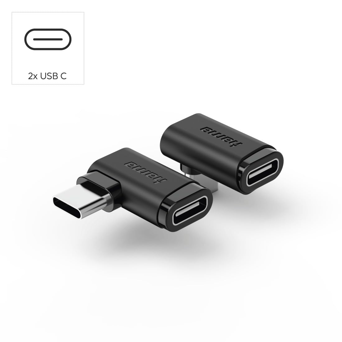 HAMA Zestaw 2 Sztuk Adapterów Kątowych 90 Stopni USB-C, Szybki Transfer Danych do 10 Gbit/s, Mocne Zasilanie do 240W, Idealny do Ciasnych Miejsc