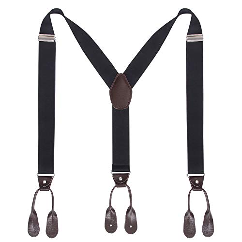 Preisvergleich Produktbild Kajeer Herren Schaltflächen Hosenträger Breit Elastisch - 35mm Y Form Längenverstellbar Hosenträgers (Schwarz)