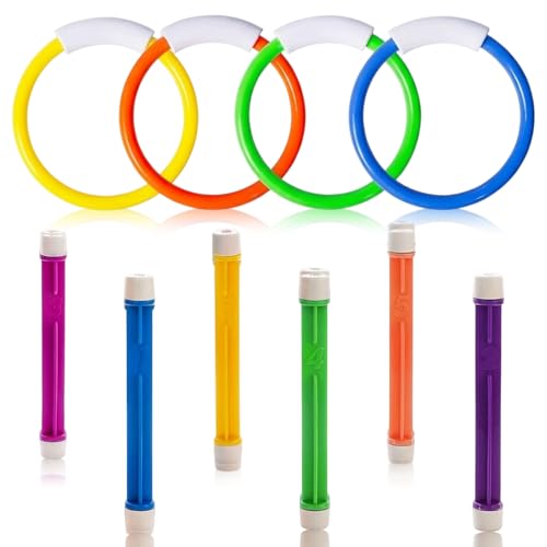 KSVFTB 10Pcs/Set Swimming Pool Toys Professional Pool Sinkers Dive Sticks for Aquatic Activities Set Includes 4 Pcs Dive Rings and 6Pcs Sinkies Ideal for Recreational Pool Use
