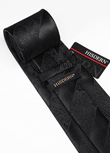 Image of HISDERN Mens Ties Set Stripe Plaid Ties for Men and Pocket Square Cufflinks Formal Silk Necktie Wedding Business