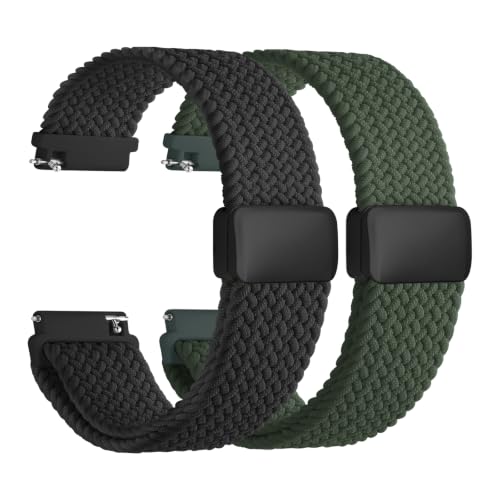 Image of Fullmosa 2 Packs Magnetic Braided Watch Bands - 18mm 20mm 22mm Quick Release Replacement Wristband, Stretchy Nylon Solo Loop Compatible with Traditional and Smartwatches for Men Women