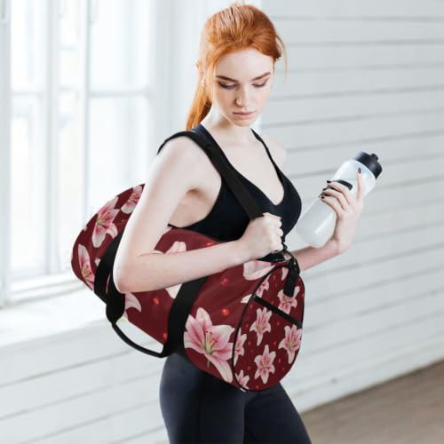 Bolsa de gimnasio redonda de diseño independiente con motivos de lirio y leopardo 6
