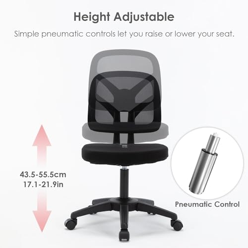 Moustache Task Office Desk Chairs, Armless Executive Office Chair with Height Adjustable and Swivel Wheels for Home Office Studying Gaming (Black) image 3