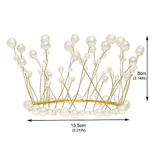 Image of Cake Topper White Pearl Gold Crown Cake Decorations for Wedding Birthday Party Decoration Party Decorations Queen Princess Tiara