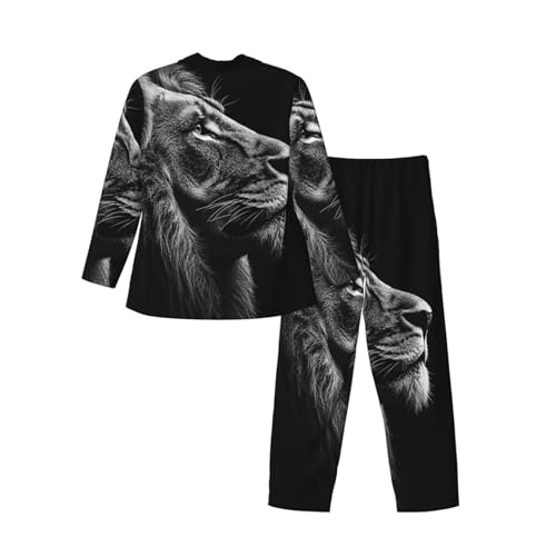 Portrait Of A Lions Head Mens Pajamas Set Button Down Sleepwear Set Long Sleeve Loungewear With Pockets4