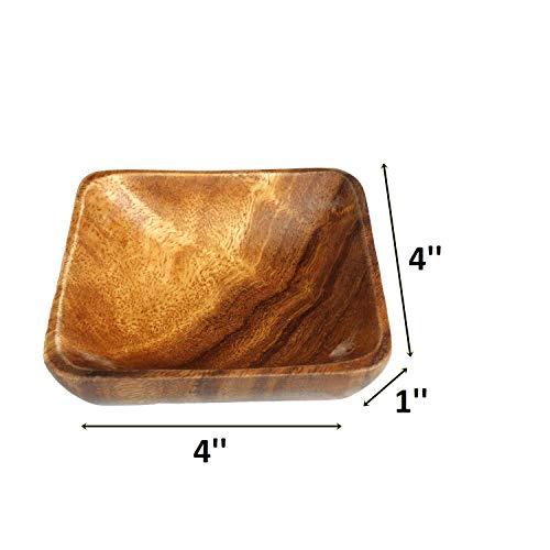 Acacia Handmade Wood Carved Plates - Set Of 4 Calabash Bowls Size 4" (Square) #TOP1