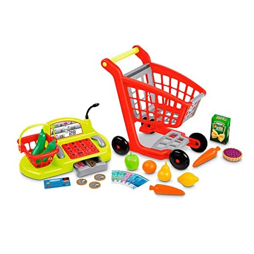 Ecoiffier - Caja Registradora de Juguete 100% Chef con Carrito y Accesorios para la Compra (7600001238)