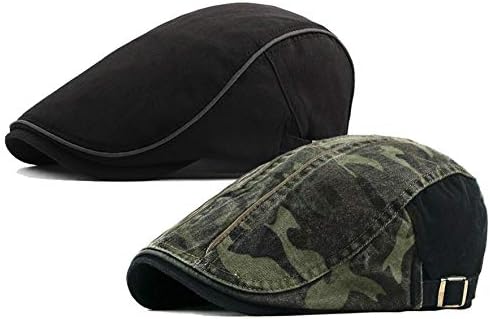 DOCILA 2 Pieces Camo Newsboy Hats for Men Military Jungle Print Cotton Ivy Caps Warm Winter Spring Flat Driving Golfing Beret Caps (Blackgreen)