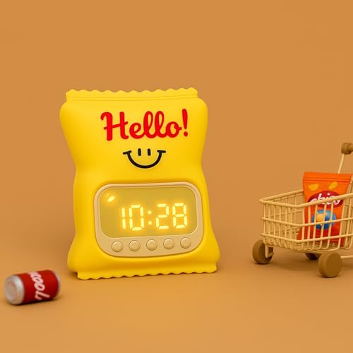 Image of One94Store Hello Digital Alarm Clock with LED Display & Night Light | Cute Cartoon Design, Snooze, Timer & Temperature | Bedside Clock for Kids, Bedroom & Home
