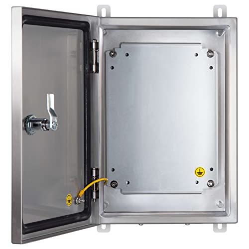 Kwonong Stainless Steel Enclosure, Ip65 Waterproof Electrical Box For Indoor And Outdoor Projects, Includes Mounting Plate And Wall Bracket 350×250×150Mm (14"×10"×6") #TOP2