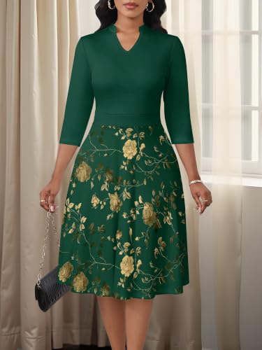 Image of PinkPatty Women's Casual A-line Midi Dresses 3 /4 Sleeve V Neck Fit and Flare Dress with Pockets