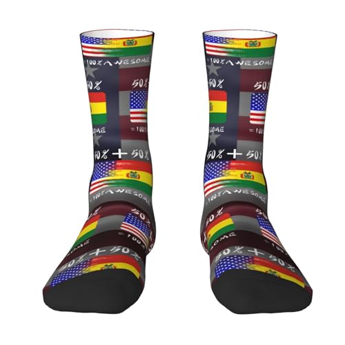 Half America Half Bolivian Adult Polyester Crew Socks Breathable Moisture-Wicking Athletic Running Gym1