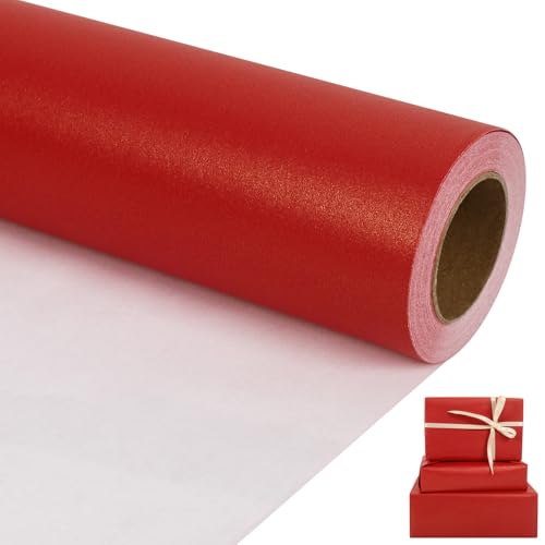 Aimyoo Red Matte Wrapping Paper 17 Inches X 27.2 Feet (38.5 sq.ft.) Solid Color Pearly-Lustre Paper Roll for Christmas Birthday Baby Shower Wedding Gift Wrap