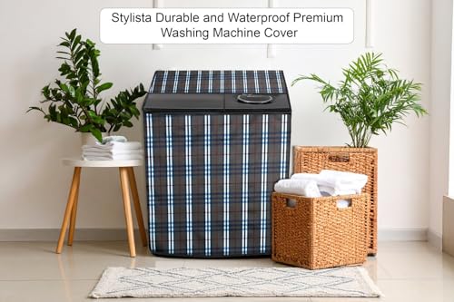 Image of Stylista Washing Machine Cover Compatible for GODREJ 7.2KG Semi-Automatic Top Loading WS Edge CLS 7.2 WNRD PN2 M, Checkered Pattern Grey
