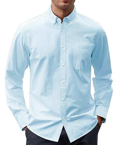 Image of J.VER Men's Oxford Shirt Solid Casual Button Down Collar Shirts Long Sleeve Dress Shirts with Pocket