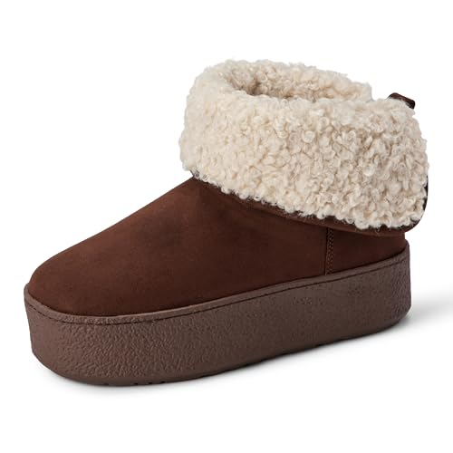 Amazon Essentials Botines de plataforma con forro de oveja para mujer, microgamuza marrón castaño, talla 12