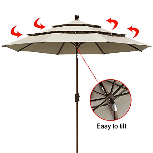 EliteShade USA 10-Year-Non-Fading 9Ft 3 Tiers Market Umbrella Patio Umbrella Outdoor Table Umbrella with Ventilation, Antique Beige