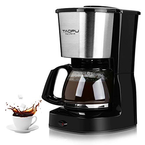 Coffee Maker,Drip Coffee Maker with 0.65L/4-5 Cups with Glass Carafe and One Touch Button,Coffee Machines With Stainless Steel Decoration(Black)